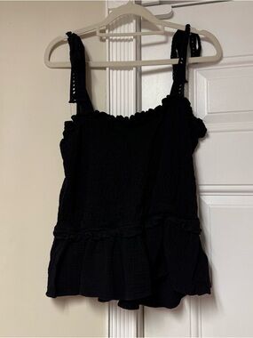 Eli + Ali Black Smocked Ruffle Camisole Top - Women's Sleeveless Tank